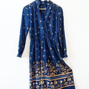 blue and gold vintage floral dress